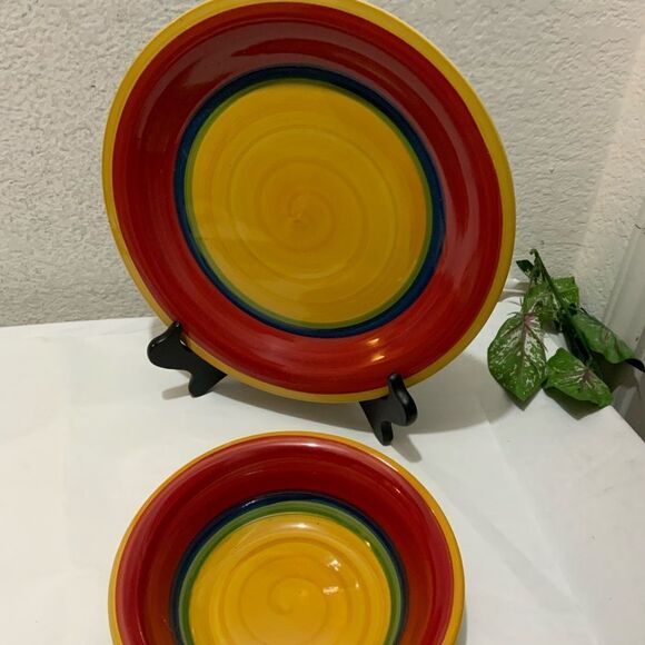 Set of 2 Royal Norfolk Mambo Stoneware 1 Dinner Plate 10 3/4" &1 soup bowl 7.5” - Picture 2 of 9